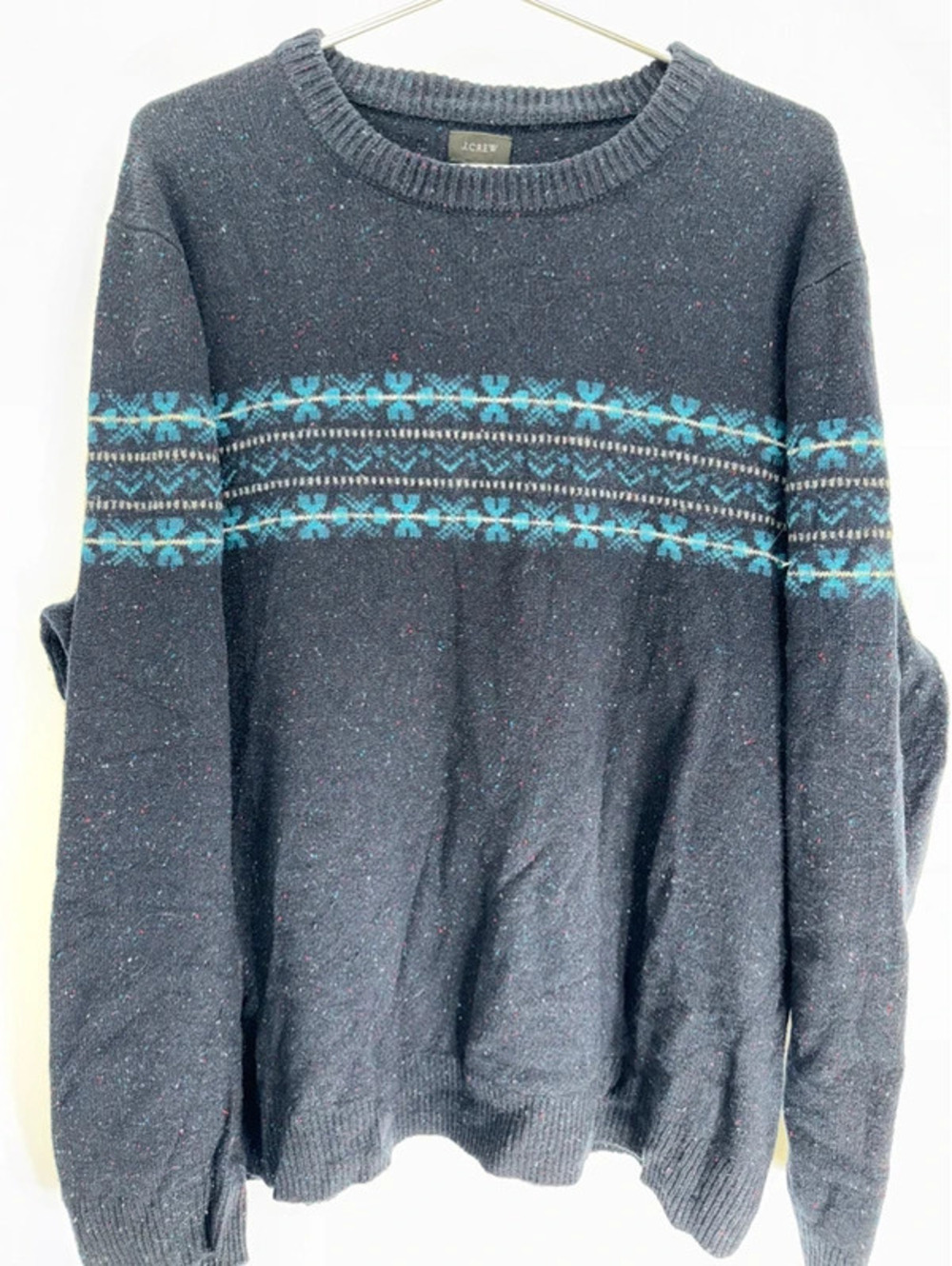 J.Crew XL Navy Blue Speckled Crewneck Sweater with Blue Pattern